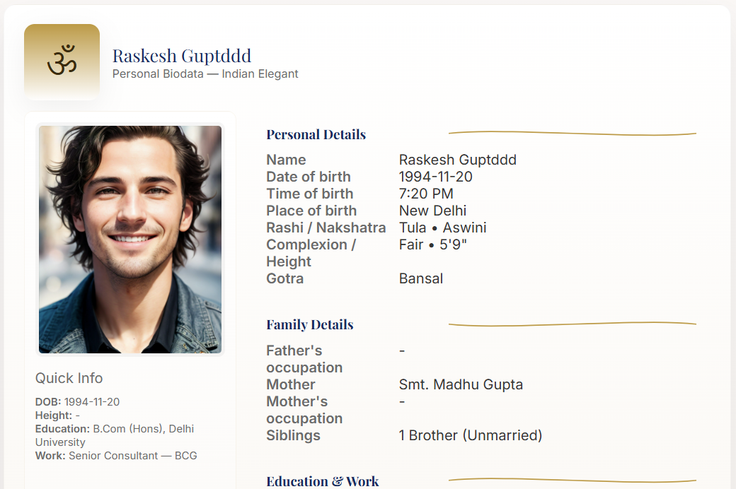 Premium Biodata Template